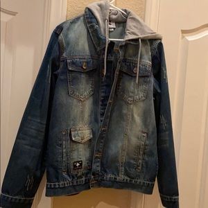 Jean jacket with grey hood